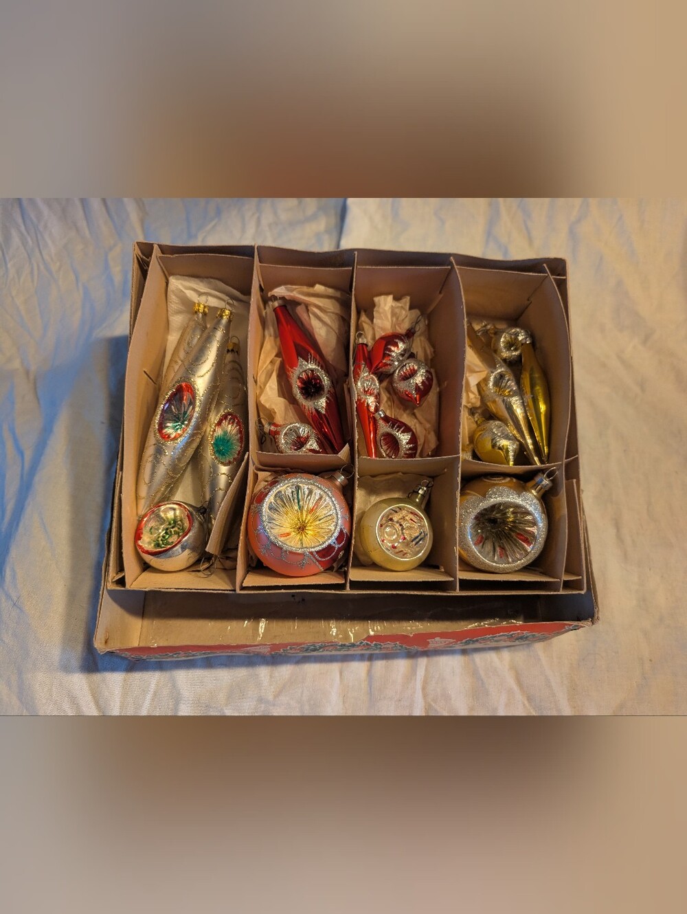 2/120$ Vintage Red and Silver Indented Glass Ornament Assortment